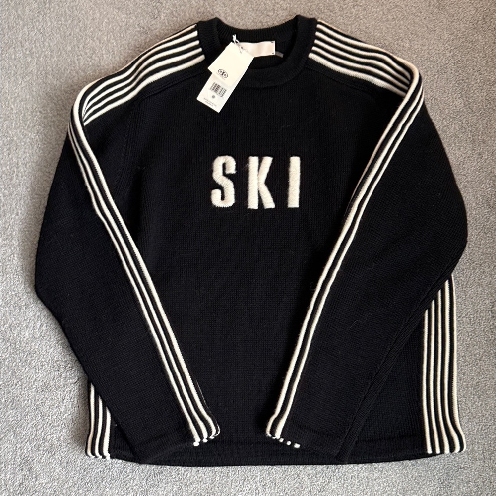 NWT Tory Burch Black Sweater with Cream 'SKI' Design